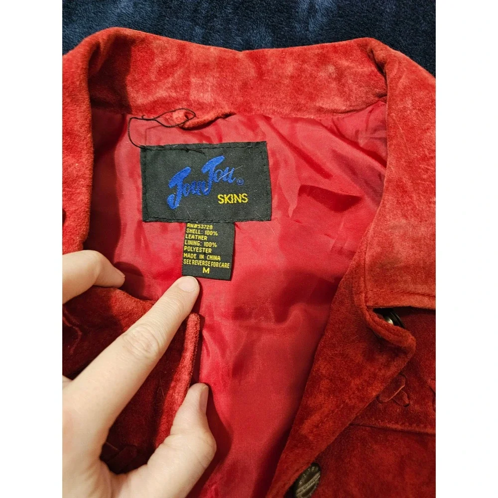 JouJou Skins Red Suede Leather Fringe Jacket and Matching Bag Set Womens Medium